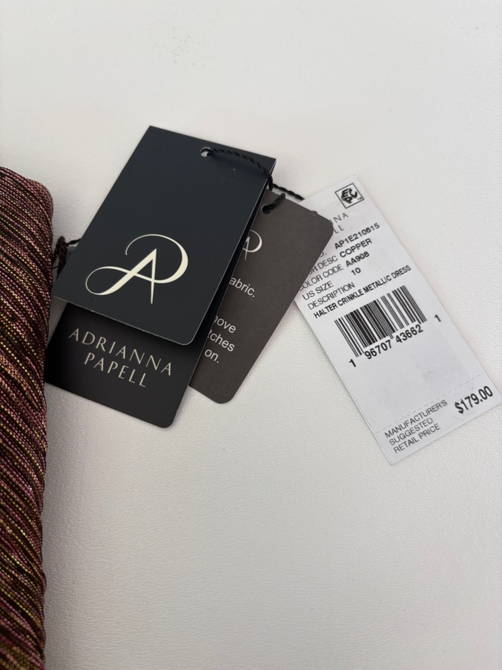 NWT Adrianna Papell Halter Crinkle Metallic Dress in Copper Cocktail Size 10 - Picture 7 of 12